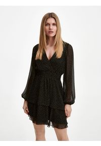 Reserved - Sukienka w groszki - czarny. Kolor: czarny. Materiał: tkanina. Wzór: grochy. Długość: mini #1