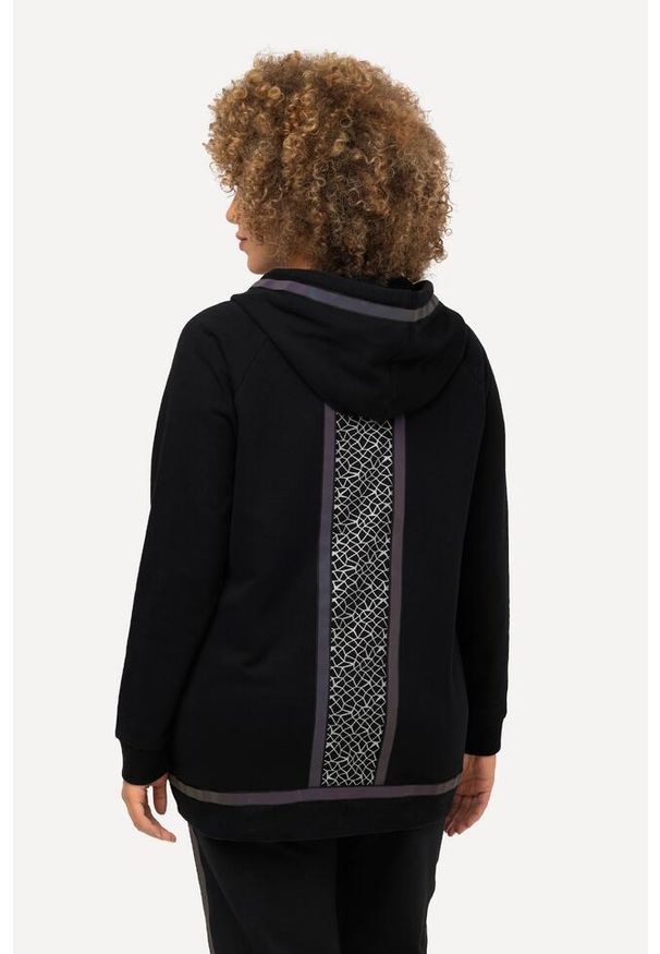 ULLA POPKEN - Damskie Bluza kaptur tęczowe paski odblaskowe długi rękaw. Kolekcja: plus size. Kolor: czarny. Materiał: poliester, bawełna, materiał. Długość rękawa: długi rękaw. Długość: długie. Wzór: paski