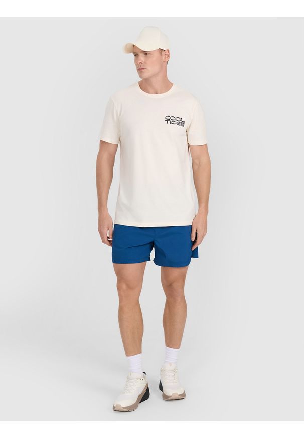 4f - 4F T-shirt regular z nadrukiem męski - biały L. Okazja: na co dzień. Kolor: biały. Materiał: bawełna, jersey, dzianina. Wzór: nadruk. Styl: sportowy, casual, klasyczny