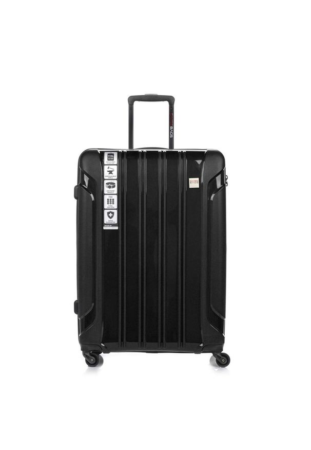 SWISSBAGS - Walizka na kółkach SwissBags Tourist czarna - duża 110 l. Kolor: czarny. Materiał: materiał. Wzór: napisy. Styl: elegancki, klasyczny