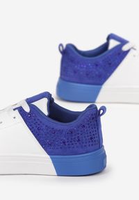 Renee - Biało-Niebieskie Sneakersy Sznurowane na Płaskiej Grubszej Podeszwie z Cyrkoniami Hanuel. Kolor: niebieski #4