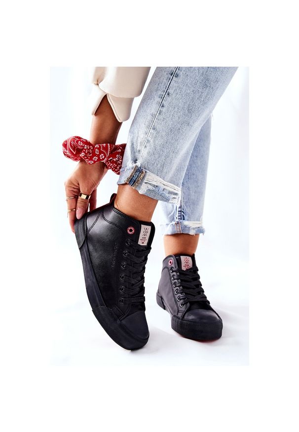 Damskie Wysokie Trampki Cross Jeans II2R4032C Czarne. Kolor: czarny. Materiał: skóra ekologiczna. Szerokość cholewki: normalna. Styl: elegancki