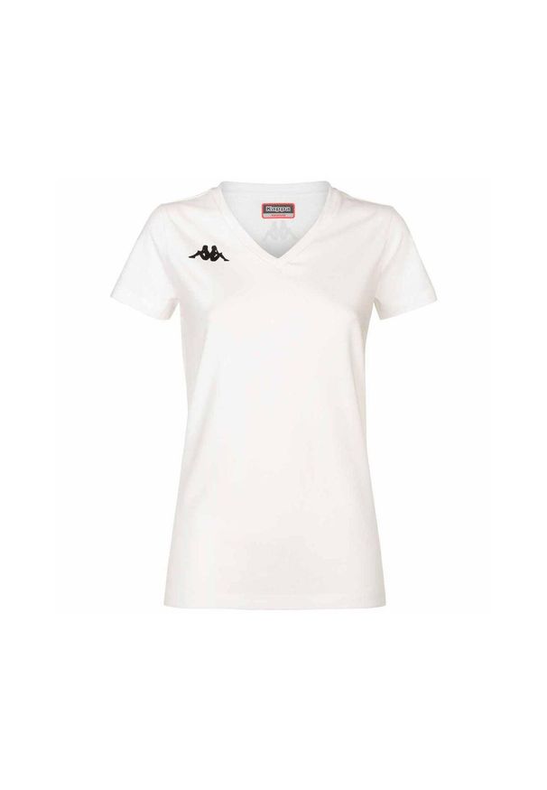 Damski jersey Kappa Brizza. Typ kołnierza: dekolt w kształcie V. Kolor: biały. Materiał: jersey. Sport: piłka nożna