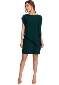 MOE - Krótka Dwuwarstwowa Sukienka - Zielona. Kolor: zielony. Materiał: poliester, elastan. Długość: mini #1