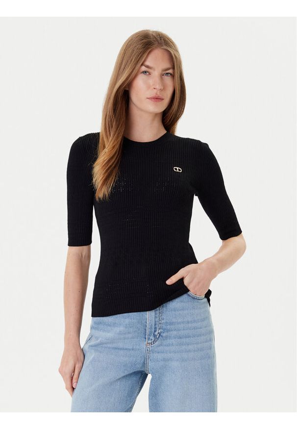 TwinSet - TWINSET Sweter 252TP3240 Czarny Regular Fit. Kolor: czarny. Materiał: wiskoza