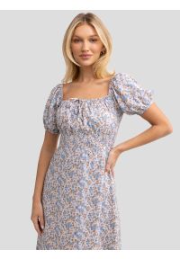 Big-Star - Sukienka damska midi z wiskozy z motywem kwiatowym niebieska Sotiki 000. Okazja: na spacer. Kolor: wielokolorowy. Materiał: wiskoza. Długość rękawa: krótki rękaw. Wzór: kwiaty. Sezon: lato. Styl: klasyczny, vintage. Długość: midi #6