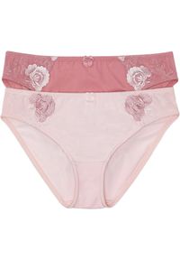 bonprix - Figi z haftem (2 pary). Kolor: różowy. Wzór: gładki, haft #1