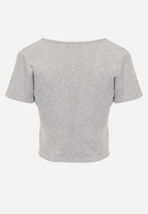 Renee - Szary Top z Bawełny Ozdobiony Guzikami przy Dekolcie Nediva. Okazja: na co dzień. Kolor: szary. Materiał: bawełna. Wzór: aplikacja. Styl: casual