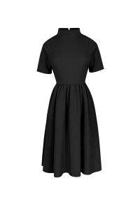 Sukienki.shop - Elegancka rozkloszowana sukienka z wywiniętą stójką czarna. Okazja: do pracy. Typ kołnierza: kołnierzyk stójkowy. Kolor: czarny. Styl: elegancki #2