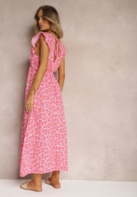 Renee - Różowa Sukienka Boho z Bawełny Ozdobiona Wiązaniem Carivia. Kolor: różowy. Materiał: bawełna. Wzór: aplikacja. Sezon: lato. Styl: boho #3