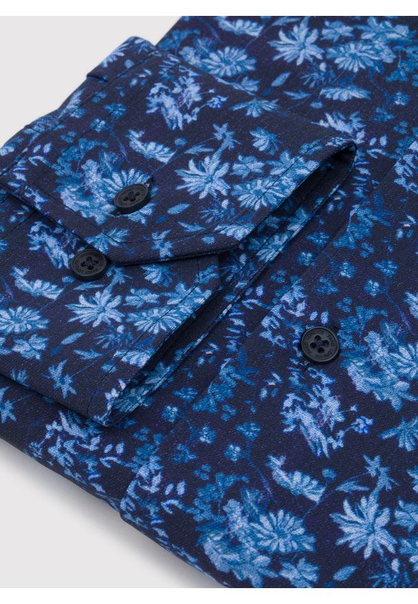 Pako Lorente - PAKO LORENTE – Granatowa dzianinowa koszula w kwiaty. Kolor: niebieski. Materiał: dzianina. Długość rękawa: długi rękaw. Długość: długie. Wzór: kwiaty