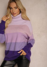 Renee - Fioletowy Golf z Kaszmirem i Wiskozą Azinita. Okazja: na co dzień. Typ kołnierza: golf. Kolor: fioletowy. Materiał: wiskoza, kaszmir. Wzór: aplikacja. Sezon: zima, jesień. Styl: klasyczny, elegancki, casual #4