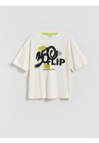 Reserved - T-shirt z nadrukiem - złamana biel. Materiał: bawełna, dzianina. Wzór: nadruk