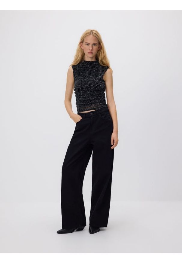 Reserved - Jeansy wide leg z wysokim stanem - czarny. Stan: podwyższony. Kolor: czarny