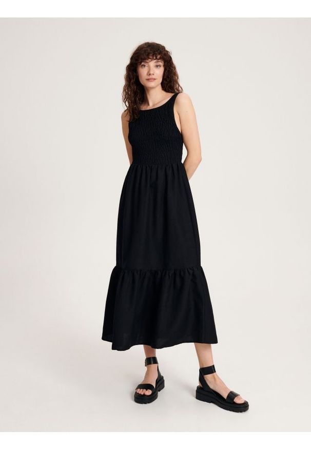 Reserved - Bawełniana sukienka maxi - czarny. Kolor: czarny. Materiał: bawełna. Wzór: gładki. Długość: maxi