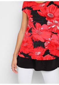 bonprix - Długi shirt z szyfonem. Kolor: czarny. Materiał: szyfon. Długość: długie. Wzór: nadruk. Sezon: lato #3