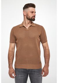 Karl Lagerfeld - Polo męskie z dzianiny ażurowej KARL LAGERFELD. Typ kołnierza: polo. Materiał: dzianina. Wzór: ażurowy #4
