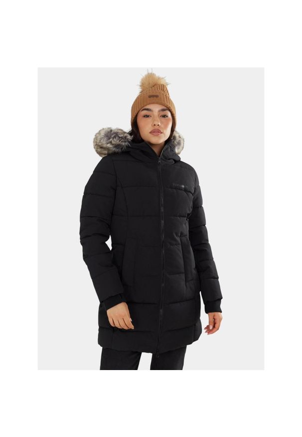 FUNDANGO - Płaszcz Zimowy Damski Fundango Melody. Kolor: czarny. Materiał: syntetyk, puch, futro. Sezon: zima. Sport: turystyka piesza