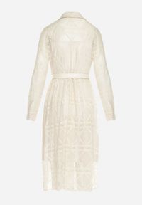 Born2be - Jasnobeżowa Rozkloszowana Sukienka Midi z Haftowanej Tkaniny Abdiela. Kolor: beżowy. Materiał: tkanina. Długość rękawa: na ramiączkach. Wzór: haft. Długość: midi #7