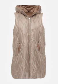 Renee - Brązowa Długa Kamizelka Pikowana z Nieodpinanym Kapturem Semaea. Kolor: brązowy. Materiał: prążkowany, jeans. Długość: długie. Styl: street #3