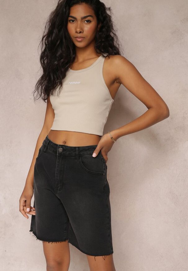Renee - Czarne Szorty z Wysokim Stanem z Jeansu Tierna. Stan: podwyższony. Kolor: czarny. Materiał: jeans