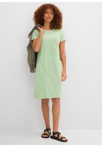 bonprix - Sukienka dżersejowa z czystej bawełny (2 szt.). Okazja: na co dzień. Kolor: zielony. Materiał: jersey, bawełna. Długość rękawa: krótki rękaw. Typ sukienki: proste. Styl: casual #3