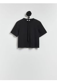 Reserved - T-shirt z różą - czarny. Kolor: czarny. Materiał: bawełna, dzianina