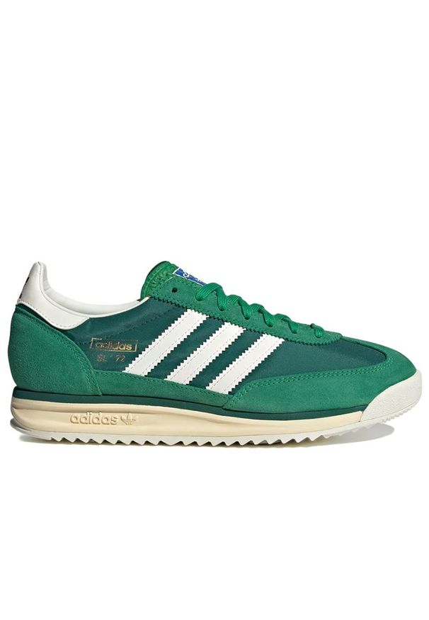Adidas - Buty unisex adidas Originals SL RS 72 JH8643 - zielone. Okazja: na uczelnię. Zapięcie: pasek. Kolor: zielony. Materiał: zamsz, guma, nylon. Szerokość cholewki: normalna. Wzór: paski, aplikacja. Sezon: lato