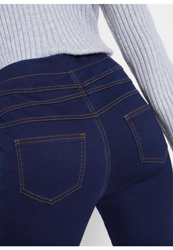 bonprix - Jegginsy z wysoką talią z wygodnym paskiem, z elastycznego, termoaktywnego materiału. Kolor: niebieski