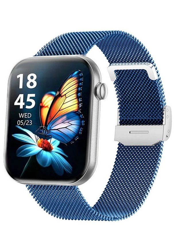Rubicon - Zegarek Damski SMARTWATCH RUBICON RNCF49 silver/blue mesh. Rodzaj zegarka: smartwatch. Materiał: mesh