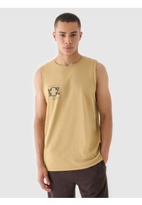 4f - 4F Tank top oversize z nadrukiem męski - beżowy XXL. Kolor: beżowy. Materiał: bawełna, jersey, dzianina. Długość rękawa: bez rękawów. Wzór: nadruk