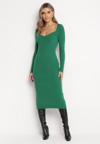 Born2be - Zielona Sukienka o Ołówkowym Fasonie z Prążkowanej Dzianiny Xamelina. Kolor: zielony. Materiał: dzianina, prążkowany. Typ sukienki: ołówkowe. Długość: midi #4
