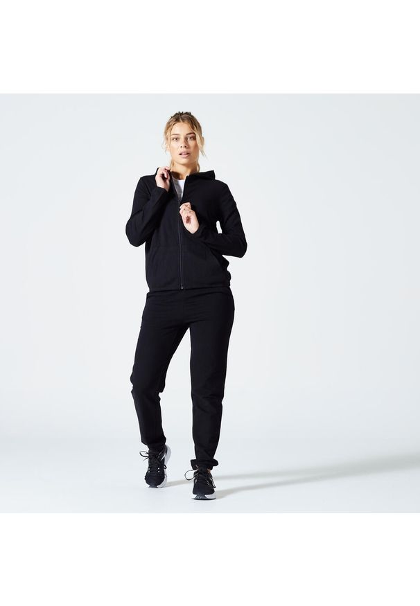 DOMYOS - Bluza na zamek damska Domyos Gym & Pilates 100. Kolor: czarny. Materiał: bawełna, materiał, elastan. Sport: joga i pilates