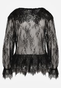 Born2be - Czarna Bawełniana Bluzka z Transparentnej Koronki z Falbankami w Stylu Boho Palamna. Okazja: na co dzień. Typ kołnierza: kołnierz z falbankami. Kolor: czarny. Materiał: bawełna, koronka. Długość: długie. Wzór: koronka. Styl: boho #3