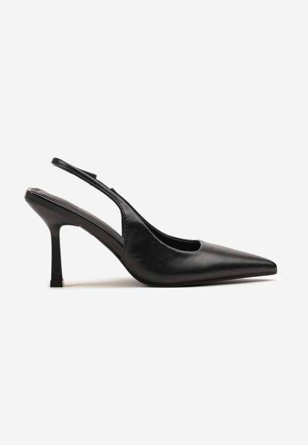 Born2be - Czarne Sandały Slingback na Szpilce z Noskiem w Szpic Nanoril. Kolor: czarny. Materiał: jeans. Obcas: na szpilce. Styl: elegancki. Wysokość obcasa: średni