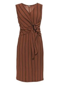 Sukienka z dżerseju bonprix ceglastoczerwony w paski. Kolor: brązowy. Materiał: jersey. Wzór: paski. Typ sukienki: kopertowe #1