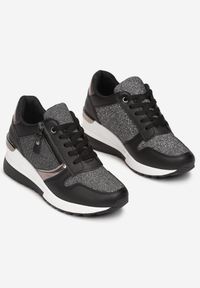 Renee - Czarne Sneakersy na Koturnie z Ozdobnym Zamkiem i Metalicznymi Wstawkami Jaylynn. Zapięcie: zamek. Kolor: czarny. Sezon: wiosna, jesień. Obcas: na koturnie #5