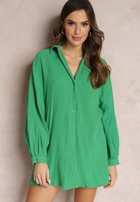 Renee - Zielona Bawełniana Koszula Oversize z Przedłużonym Tyłem Gelacia. Kolor: zielony. Materiał: bawełna. Sezon: wiosna, lato #5
