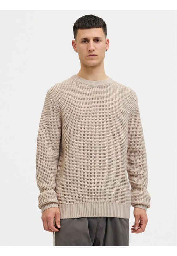 Jack & Jones Sweter Global 12287594 Beżowy Regular Fit. Kolor: beżowy. Materiał: syntetyk, bawełna