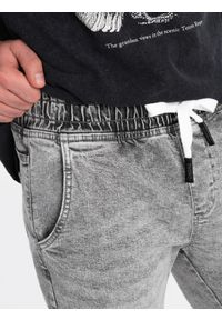 Ombre Clothing - Spodnie męskie JOGGERY jeansowe z przetarciami - jasnoszare V4 OM-PADJ-0150 - XXL. Kolor: szary. Materiał: jeans #4