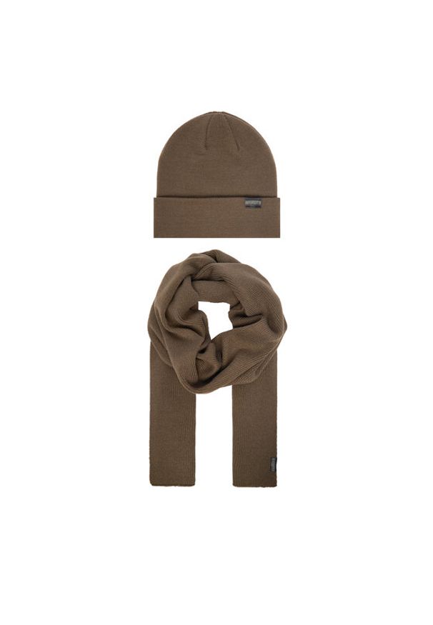 Jack & Jones Zestaw Szalik i Czapka 12163827 Brązowy. Kolor: brązowy. Materiał: akryl