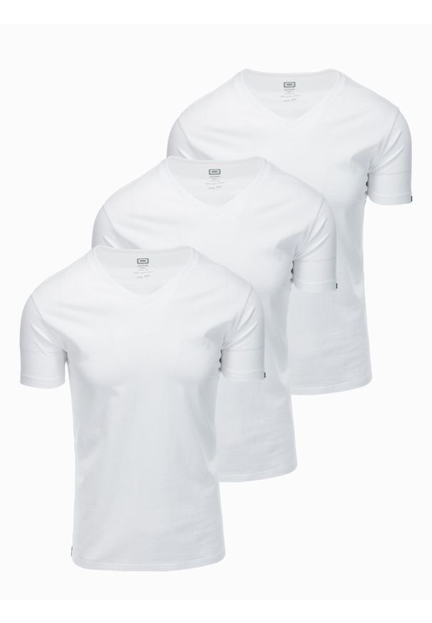 Ombre Clothing - Zestaw męskich bawełnianych koszulek V-neck BASIC – 3x biały V11 - Rozmiar: S. Typ kołnierza: dekolt w serek. Kolor: biały. Materiał: bawełna
