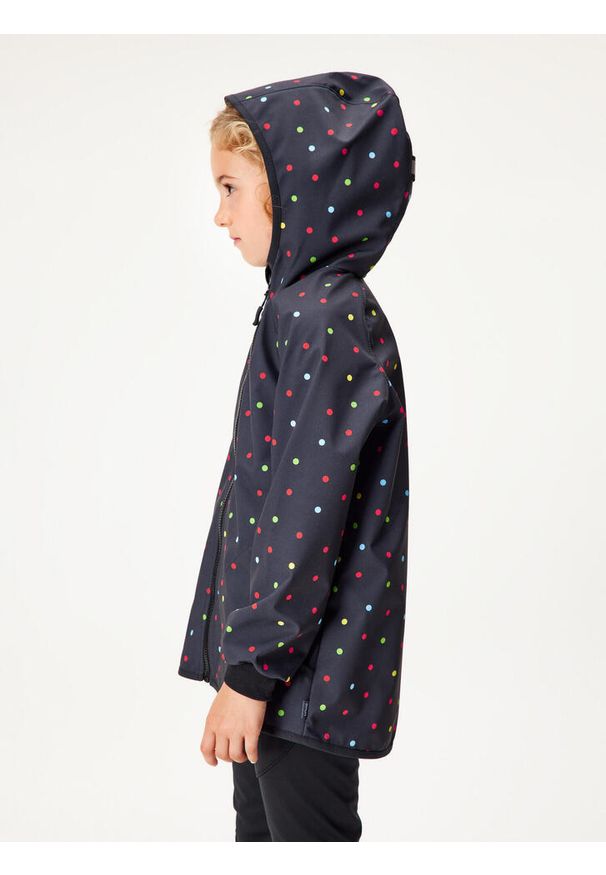 UNUO - Kurtka softshellowa dziecięca bez ocieplenia elastyczna Basic, czarna, w kropki. Kolor: czarny. Materiał: softshell. Wzór: kropki. Sezon: lato, jesień, wiosna