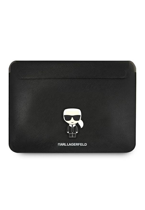 Karl Lagerfeld Saffiano Ikonik Sleeve 16" czarny. Kolor: czarny. Materiał: skóra ekologiczna. Wzór: aplikacja