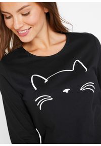 bonprix - Shirt z długim rękawem i nadrukiem z motywem kota. Kolor: czarny. Długość rękawa: długi rękaw. Długość: długie. Wzór: nadruk #3