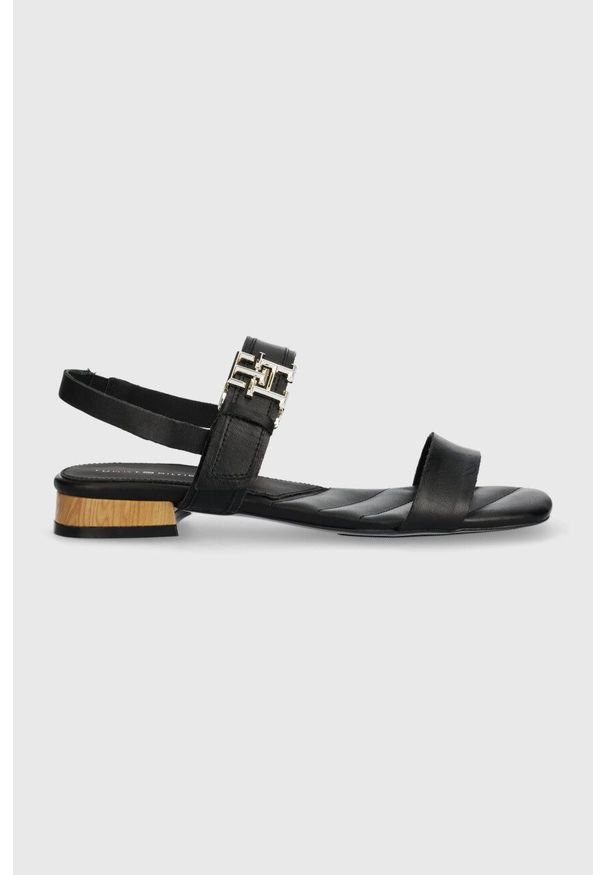 TOMMY HILFIGER - Tommy Hilfiger sandały skórzane HARDWARE FLAT SANDAL damskie kolor czarny FW0FW07094. Kolor: czarny. Materiał: skóra. Wzór: gładki