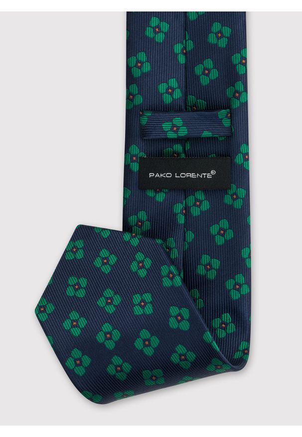 Pako Lorente - PAKO LORENTE – Granatowy krawat męski w kwiatki. Kolor: niebieski. Materiał: poliester. Wzór: kwiaty