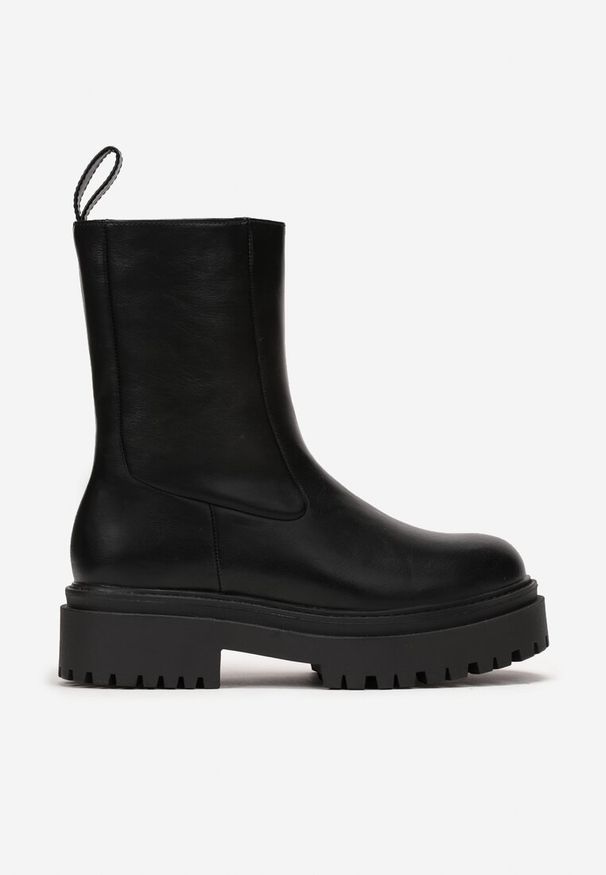 Born2be - Czarne Botki na Grubej Podeszwie z Protektorem Diinna. Kolor: czarny. Styl: rockowy