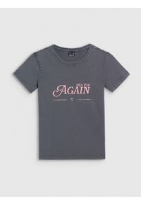 4f - 4F T-shirt slim z nadrukiem damski - szary XXL. Okazja: na co dzień. Kolor: szary. Materiał: materiał, dzianina. Wzór: nadruk. Styl: casual #1