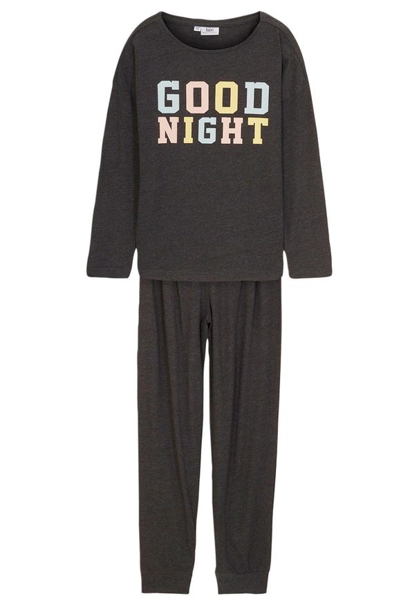 bonprix - Piżama dziewczęca z miękkiej bawełny organicznej (2 części). Kolor: szary. Materiał: bawełna. Wzór: nadruk